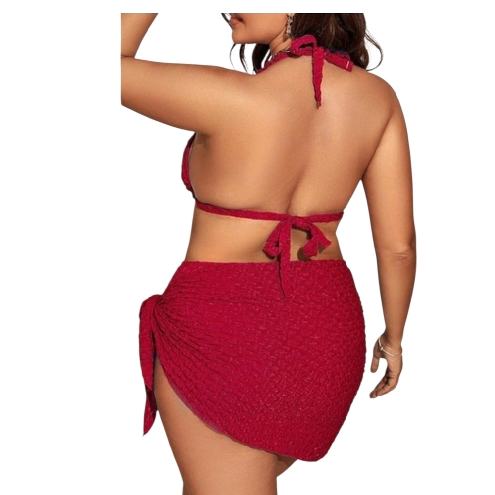 MAKEMECHIC - 1X RICHY Red Textured Bikini Set - Picture 4 of 14